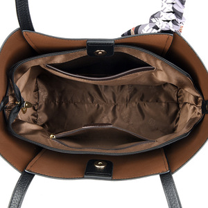 กระเป๋าโท้ทหนังลายลิ้นจี่ขนาดใหญ่ พร้อมผ้าพันคอรูปทรงเรขาคณิตสำหรับผู้หญิง ใช้สำหรับช้อปปิ้งในชีวิตประจำวัน - Product Image 3