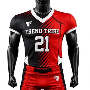 ชุดเสื้อฟุตบอลอเมริกัน Trend Tribe แบบซับลิเมชั่น คอวี แขนสั้น ระบายเหงื่อได้ดี ชุดยูนิฟอร์มผู้ชาย สีแดงดำ 21 - Product Image 3