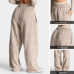 <span class=keywords><strong>Pantaloni</strong></span> da donna a gamba larga <span class=keywords><strong>con</strong></span> stampa leopardata, <span class=keywords><strong>vita</strong></span> elasticizzata, profili bianchi a contrasto, <span class=keywords><strong>pantaloni</strong></span> sportivi casual larghi <span class=keywords><strong>con</strong></span> tasche - Product Image 2