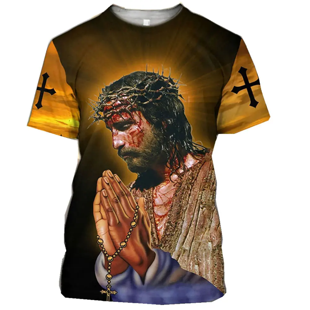 Summer Casual All-match Jesus Christ 3D Print Men's T-shirts Round Neck Short-sleeved StreetwearOversized T Shirt Men Clothing