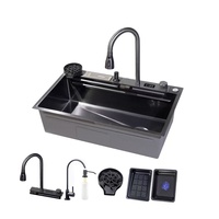 Évier de cuisine moderne multifonctionnel en acier inoxydable 304 de qualité supérieure, finition nano polie, à cuve unique, avec robinet