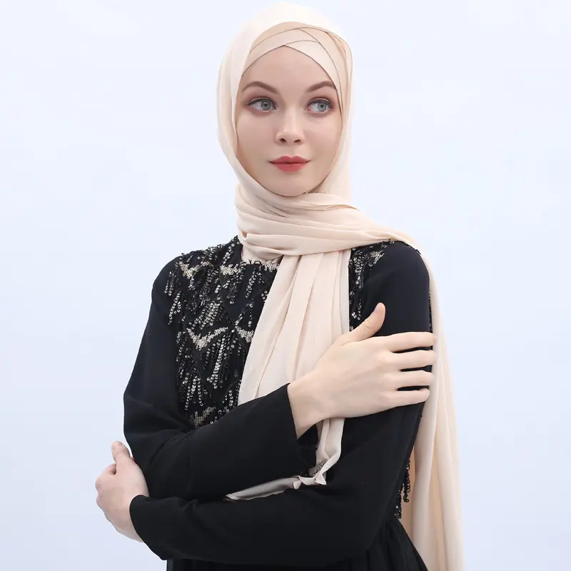 Solid Color Thick Chiffon Muslim Hijab Pins Long Wrap Headband Hijab Scarf Chiffon