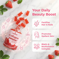 Gummies de collagène Aegelwell OEM ODM avec biotine et multivitamines, saveur fraise, favorisent la santé des cheveux, de la peau, des ongles et des articulations