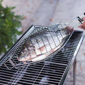 Cesta para asar plegable al por mayor, barbacoa portátil, accesorios de cocina, Parrilla de malla de alambre antiadherente, pinza para pescado con mango de madera - Product Image 4