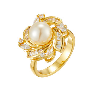 Faux Pearl Ring Flower Shape Micro Set Zircon Adjustable Index Finger Ring Gift Jewelry - Product Image 5