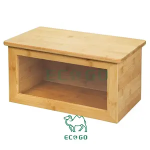 Boîte à pain en bois et bambou écologique, couvercle de planche à découper, fenêtre avant transparente, stockage des aliments - Product Image 4
