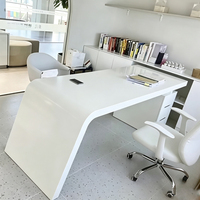 Bureau portable en bois laqué blanc brillant, bureau d'ordinateur minimaliste, table de consultation esthétique pour clinique, bureau Streamer