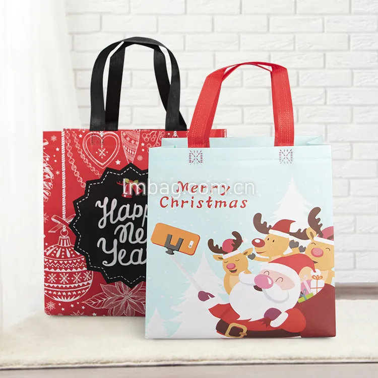 Custom Christmas Tote Bag Non Woven Merry Christmas Gift Bag