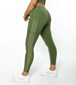 Side mesh workout broek met pocket yoga leggings custom oem broek vrouwen