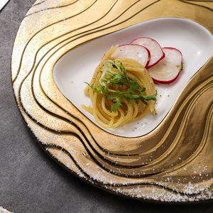 Assiette moderne en céramique givrée Feuille d'or en relief Concave Convexe Texture <span class=keywords><strong>ardoise</strong></span> <span class=keywords><strong>Restaurant</strong></span> créatif posant des ensembles personnalisés - Product Image 4