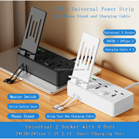Stop Kontak Universal dengan Tempat Ponsel, Kabel Ekstensi 2 Soket Dengan USB C dan Kabel Pengisi Daya. Stop Kontak untuk Penggunaan di Kantor dan Rumah