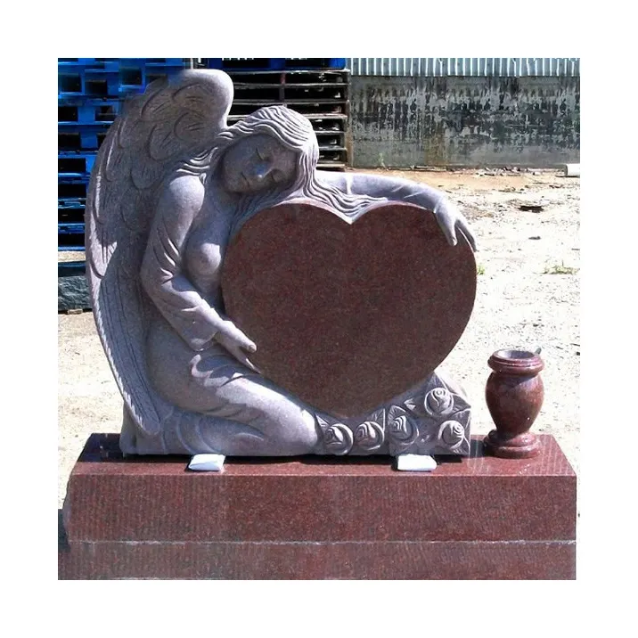 Современный дизайн надгробия полированный индийский красный Ангел сердце гранитный памятник