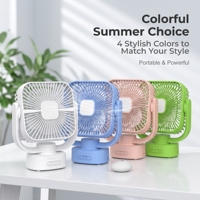 Ventilateur oscillant rechargeable de 6 pouces avec lumière de nuit LED intégrée, double batterie Type-C de 1200 mAh, lampe de refroidissement portable pour le camping