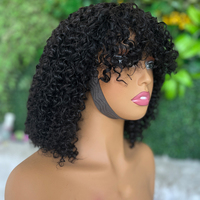 Perruque Courte Frisée Crépue en Cheveux Humains avec Frange, Ondulée Effet Mouillé, Perruque Bob Sans Colle, Coupe Pixie, Entièrement Faite à la Machine pour Femmes Noires