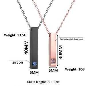 Engraved Stainless Steel Vertical Bar <b>Name</b> Couple <b>Custom</b> Mental <b>Necklace</b> Personalized Blue Pink Stone Women Men Jewelry - Product Image 6