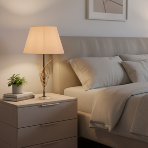 Handcrafted Modern Simple Copper <strong>Table</strong> <strong>Lamp</strong> White Fabric <strong>Shade</strong> AC Powered Natural Inspired Design <strong>for</strong> Living Room Bedroom Decor - Product Image 1