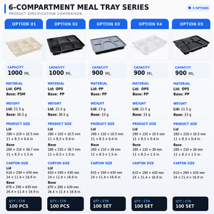 Food Grade 6 <b>Compartment</b> White PP <b>Lunch</b> <b>Box</b> with OPS Transparent Lid BPA Free Leak-Proof Meal Prep Takeaway Container - Product Image 5