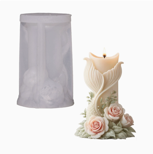 Nuevo Molde de Silicona Cilíndrico para Velas con Diseño Floral Romántico, Molde de Silicona Decorativo para Velas de Yeso con <span class=keywords><strong>Cola</strong></span> de Flor DIY - Product Image 3