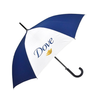 Parapluie publicitaire droit 23 pouces avec poignée incurvée en PU, cadre en fibre de verre, ouverture automatique, tissu pongé 190T, logo personnalisé, marque