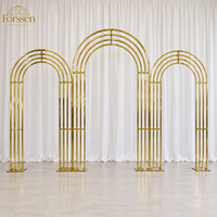 Arche de mariage en acier inoxydable doré de luxe, support de décoration pour toile de fond, ensemble de 3 pièces pour cérémonie, événement, fête