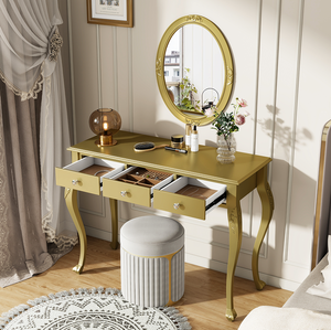 Luxury Modern Lighted Makeup Vanity Desk with Oval Mirror 3-Drawer <b>Dressing</b> <b>Table</b> for Bedroom & Living <b>Room</b> Jewelry Storage - Product Image 4