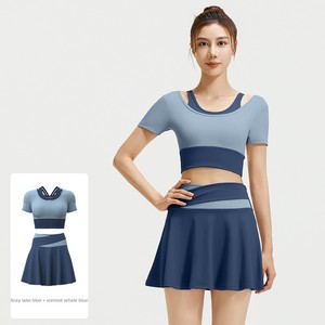 Conjunto Deportivo de Dos Piezas para Mujer, Falda Corta Tipo Culotte, Manga Corta, Shorts, para Yoga, Ocio y Deportes - Product Image 6