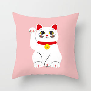 Nueva llegada lindo gato de dibujos animados buena suerte gato patrón Digital impreso funda de almohada funda de cojín de poliéster - Product Image 6