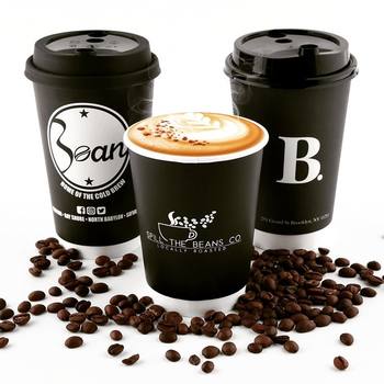 Disposable Double Wall Paper Cup with Plastic Lid 16 oz Cake Style Handle PE Coating Food Grade Carton Packaging