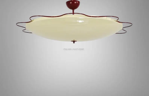 Plafonnier Saucer moderne du milieu du siècle, lampe vintage italienne à montage encastré, abat-jour en verre crème, luminaire rétro pour salon - Product Image 2