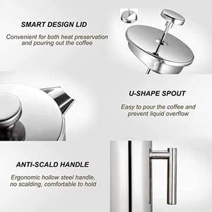 Cafetière personnalisée à double <span class=keywords><strong>filtre</strong></span> 1 litre en acier inoxydable noir Cafetière à pression française Prensa Francesa avec couvercle Théière portable - Product Image 3