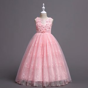 Estate <span class=keywords><strong>Tulle</strong></span> fiore ragazze vestito per la festa di nozze bambino principessa spettacolo abito lungo per bambini abiti per ragazze formale abiti da sera - Product Image 2