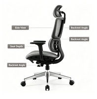 Chaise de bureau ergonomique à dossier haut en maille avec appui-tête réglable, support lombaire et base en nylon pour espace de travail commercial