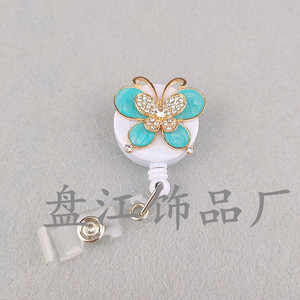 Porte-badge infirmier 2021 incrusté de strass, boucle rétractable double couche papillon, clip de lanière - Product Image 2