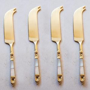 Couteau à dîner à manche côtelé en laiton gaufré à la main avec conception de bout de palmier couteau de Table élégant en or couteau à beurre - Product Image 5