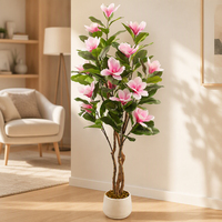 Arbre artificiel de magnolia en pot de 4, 5 et 6 pieds, fleurs roses et blanches en PEVA, faux arbre à fleurs avec tronc en bois véritable pour décoration intérieure