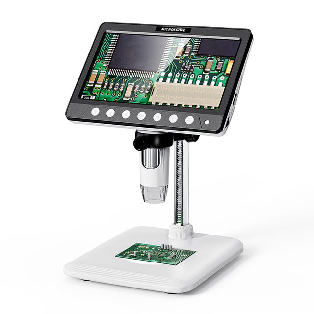 New Model Industrial 7-Inch Full HD Electron Microscope 5MP 1200X Zoom 8 LED Lights PC/Mac Compatible Type-C/