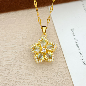 Jeutelis Conjunto de Joyería de Latón para Dama con <span class=keywords><strong>Collar</strong></span> de Cadena de Eslabones y Colgante de Flor Giratoria de Cobre con Circonita - Product Image 5