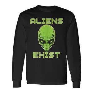 Camiseta promocional de manga larga con diseño de cabeza de alienígena verde, Aliens Exist - Product Image 1
