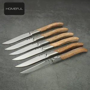 高级拉吉奥勒刀不锈钢牛排刀，带定制木柄橡木橄榄木胡桃木