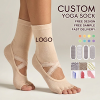 Chaussettes de yoga et de Pilates à cinq doigts en coton peigné anti-boulochage avec grip en silicone pour femmes, vente en gros