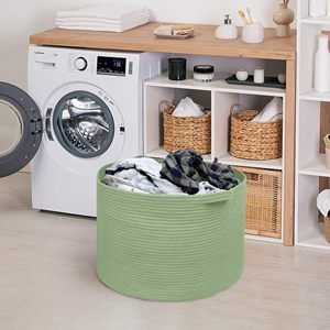 Extra <b>Large</b> Green <b>Basket</b> 22" X 22" X 14" Woven Cotton Rope <b>Baskets</b> for Blankets Nursery Laundry <b>Basket</b> Cute Kids Toy <b>Storage</b> Bin - Product Image 6