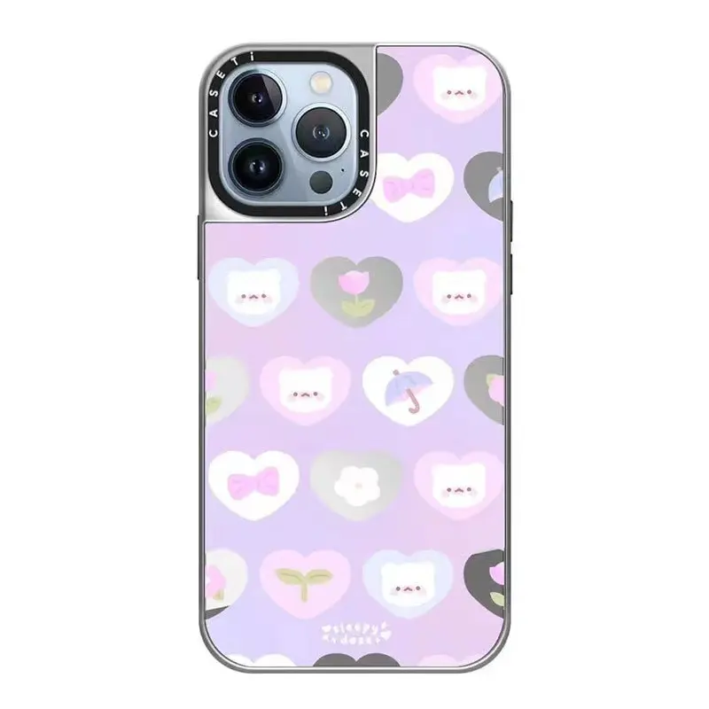 Luxo Personalizado LOGOTIPO Espelho Design Cell Phone Case Bear Patterns Galvanoplastia Hard Make up Cover para iPhone 14 pro max Case