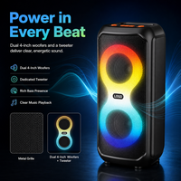 HANSUO HS-TD04A6-A Speaker Pesta Portabel Ganda 4 Inch dengan Baterai Isi Ulang 1800mAh Lampu RGB USB FM dan Perekam
