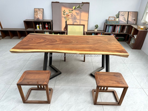 Table de salle à manger en <span class=keywords><strong>bois</strong></span> massif de noyer avec plateau à bords naturels et pieds de table, mobilier de luxe à prix abordable 2026 - Product Image 6