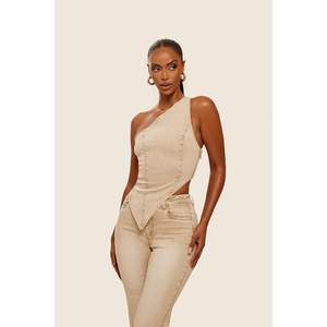 Conjunto de mezclilla personalizado 2026 para mujer: Top de un hombro y jeans con diseño recortado, transpirable, estilo Y2K, ideal para salir. - Product Image 4