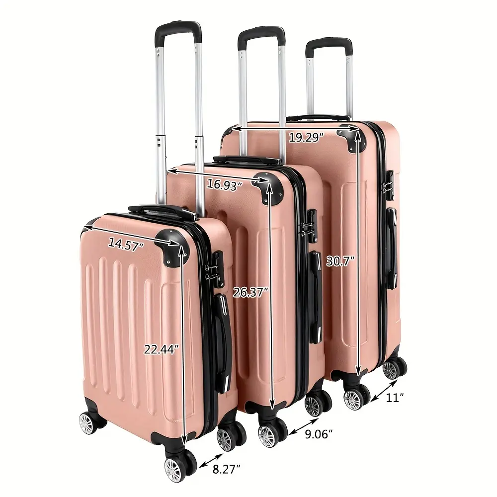 3個のストライプABSラゲッジスーツケース、ロック付き軽量トロリーケース、ユニバーサルホイールトラベルケース20/24/28インチ
