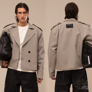 <b>Men</b> Cropped <b>Trench</b> Jacket Double Breasted Lapel <b>Short</b> <b>Coat</b> Casual Loose Fit Fashion Outerwear For Autumn Spring - Product Image 4