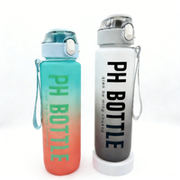 Bouteille d'eau de sport en plastique réutilisable sans BPA de grande capacité 32oz/350/500/750/1000ml avec marqueur de temps pour la motivation