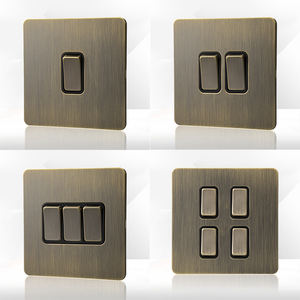 LangYeao Bronze Gebürstete Edelstahl platte 1/<span class=keywords><strong>2</strong></span>/<span class=keywords><strong>3</strong></span>/4 Gangsc halter Retro Home Decoration Wand taste UK Buchse Typ C USB - Product Image 1