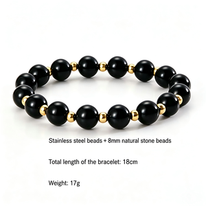 Wholesale Smooth 8mm Natural <strong>Crystal</strong> Stretch Bracelet Rose Quartz Onyx Stainless Steel Gold Plated Beaded Non Fade for <strong>Healing</strong> - Product Image 3